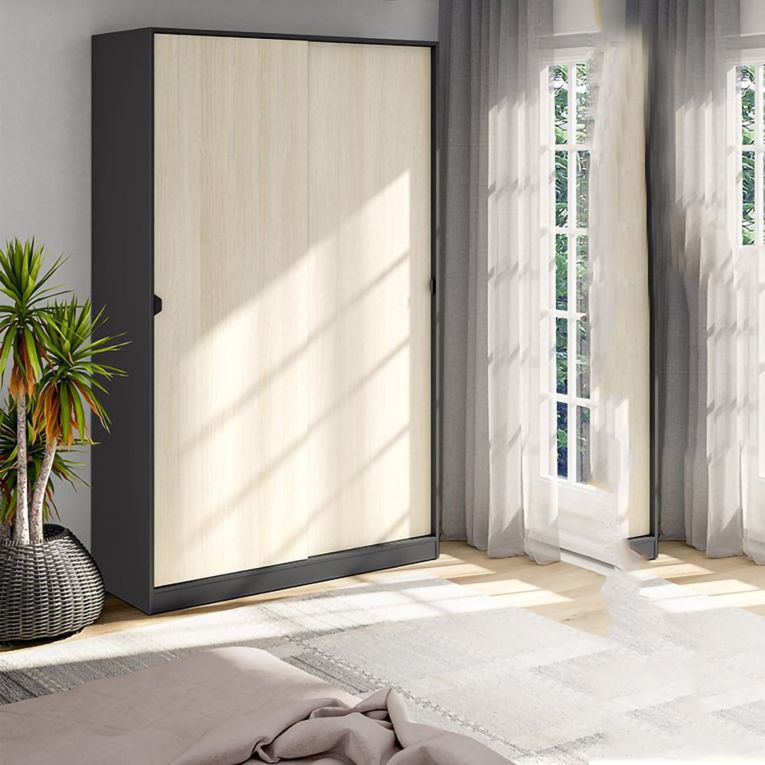 Guardaroba 2 Ante Nero Antracite Marrone Rovere 4 Ripiani Appendiabiti 120x200h cm, 2 Ante - Fiora