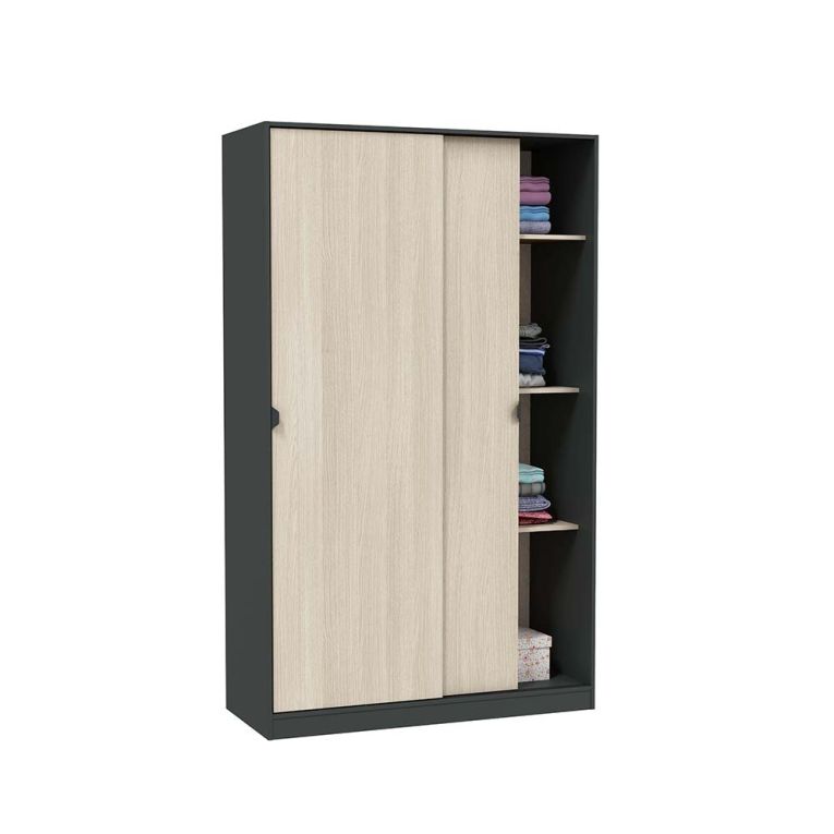 Guardaroba 2 Ante Nero Antracite Marrone Rovere 4 Ripiani Appendiabiti 120x200h cm, 2 Ante - Fiora