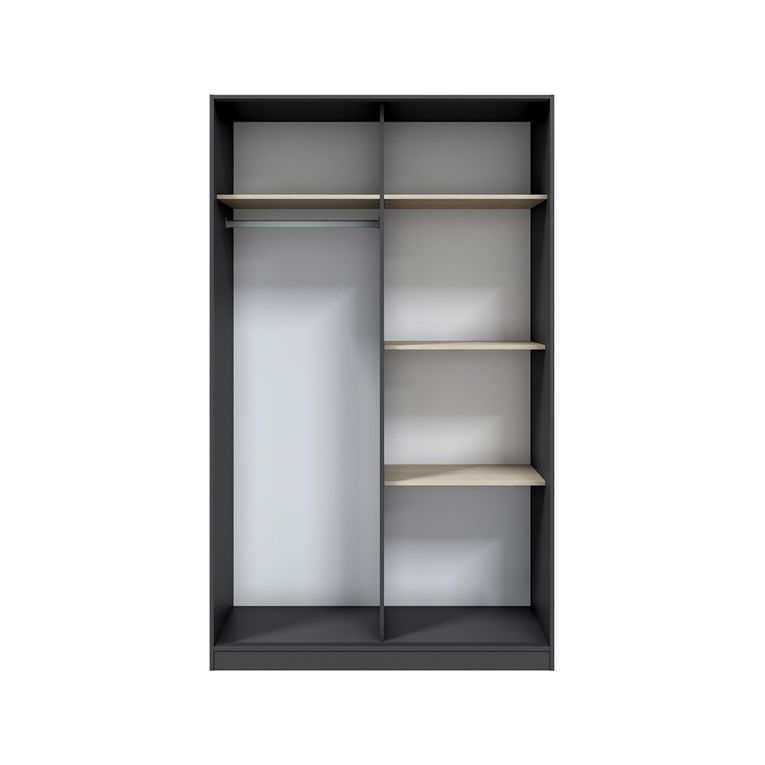 Guardaroba 2 Ante Nero Antracite Marrone Rovere 4 Ripiani Appendiabiti 120x200h cm, 2 Ante - Fiora