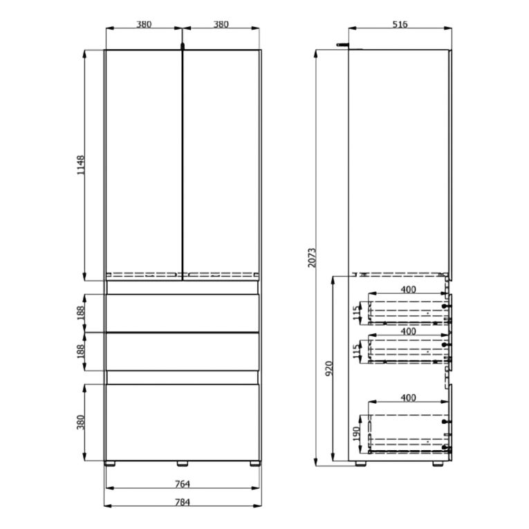 Guardaroba 2 Ante Nero Antracite Marrone Rovere Nodi Appendiabiti un Ripiano 79x208h cm, 2 Ante - Venas