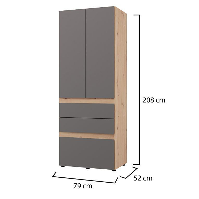 Guardaroba 2 Ante Nero Antracite Marrone Rovere Nodi Appendiabiti un Ripiano 79x208h cm, 2 Ante - Venas