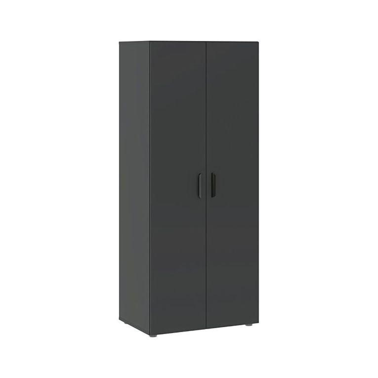 Guardaroba 2 Ante Nero Antracite Nero un Ripiano 2 Cassetti 74x214h cm, Appendiabiti - Buriasco
