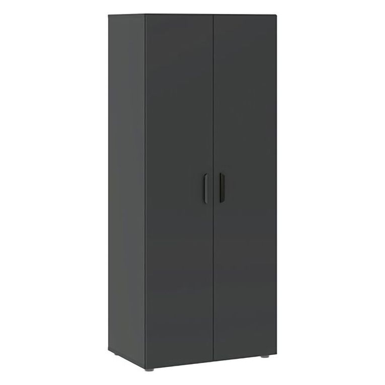 Guardaroba 2 Ante Nero Antracite un Ripiano Appendiabiti 74x179h cm, 2 Ante - Malvito