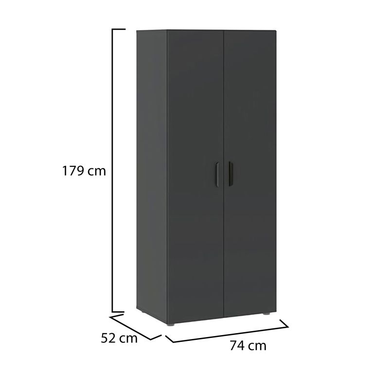 Guardaroba 2 Ante Nero Antracite un Ripiano Appendiabiti 74x179h cm, 2 Ante - Malvito