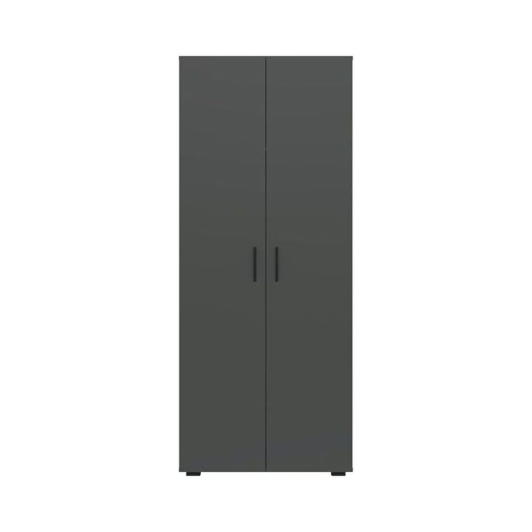 Guardaroba 2 Ante Nero Antracite un Ripiano Appendiabiti 74x179h cm, 2 Ante - Malvito