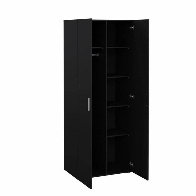 Guardaroba 2 Ante Nero Appendiabiti 5 Ripiani 78.7x200.9h cm, Apertura Battente - Argor
