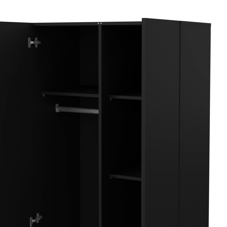 Guardaroba 2 Ante Nero Appendiabiti 5 Ripiani 78.7x200.9h cm, Apertura Battente - Argor
