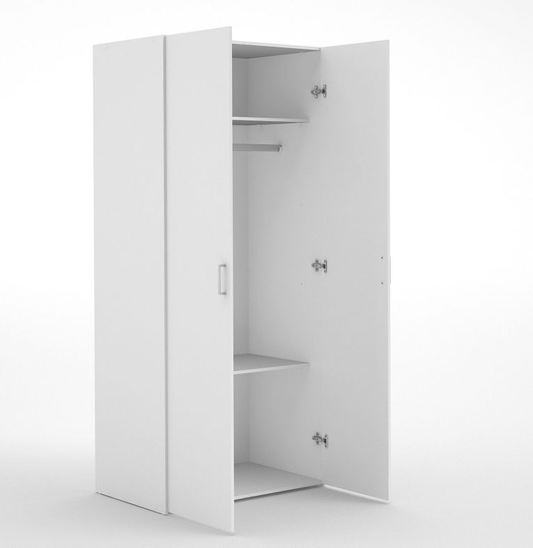 Guardaroba 2 ante Paulette, Mobile camera da letto, Cabina armadio portabiti, Armadio appendiabiti, 77x49 h175 cm, Bianco