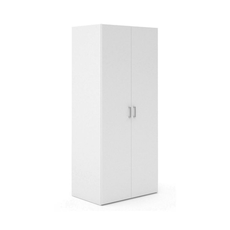Guardaroba 2 ante Paulette, Mobile camera da letto, Cabina armadio portabiti, Armadio appendiabiti, 77x49 h175 cm, Bianco