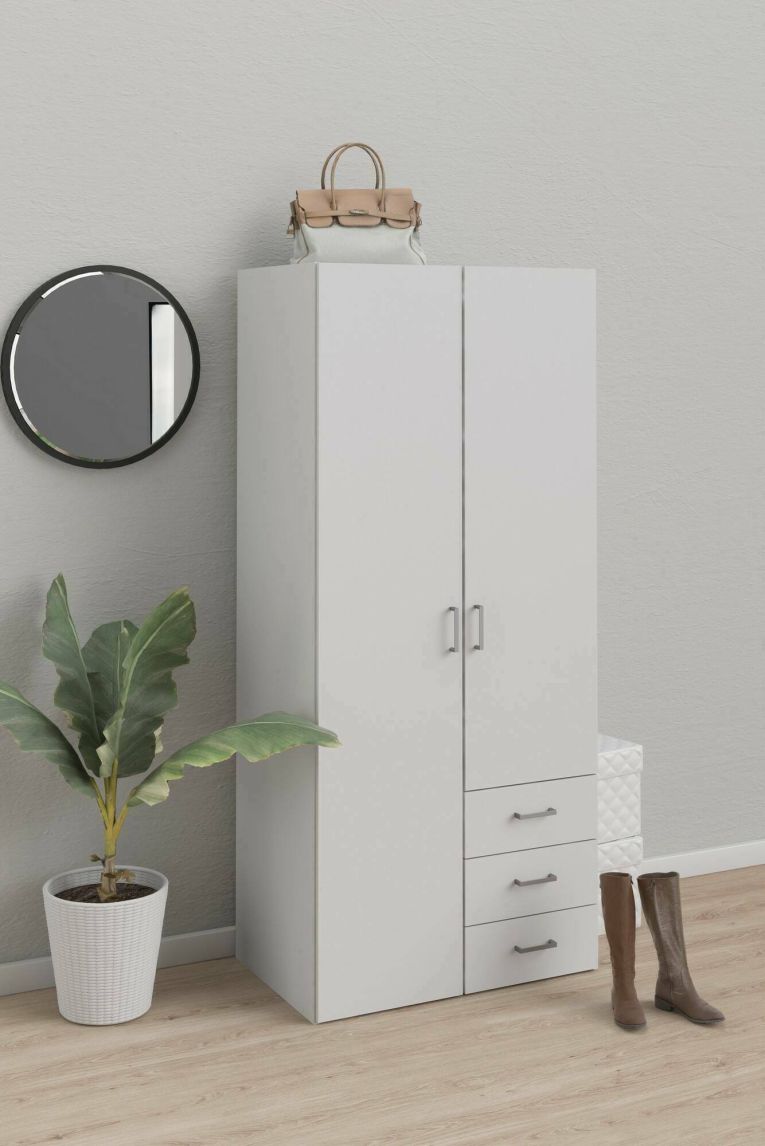Guardaroba 2 ante Prisca, Mobile camera da letto, Cabina armadio portabiti, Armadio appendiabiti, 77x49 h175 cm, Bianco
