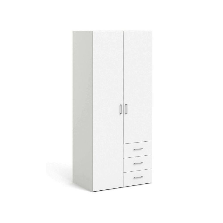 Guardaroba 2 ante Prisca, Mobile camera da letto, Cabina armadio portabiti, Armadio appendiabiti, 77x49 h175 cm, Bianco