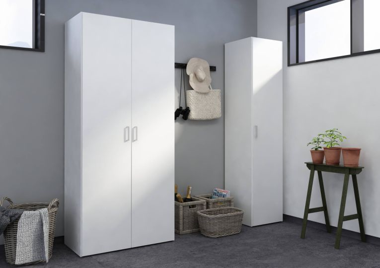 Guardaroba 2 ante Prisca, Mobile camera da letto, Cabina armadio portabiti, Armadio appendiabiti, 77x49 h175 cm, Bianco