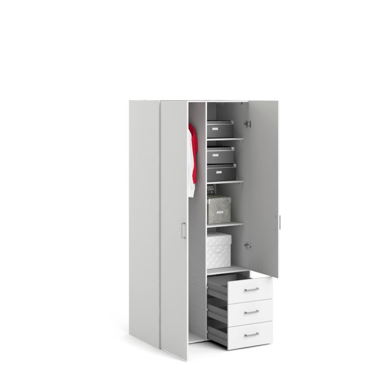 Guardaroba 2 ante Prisca, Mobile camera da letto, Cabina armadio portabiti, Armadio appendiabiti, 77x49 h175 cm, Bianco