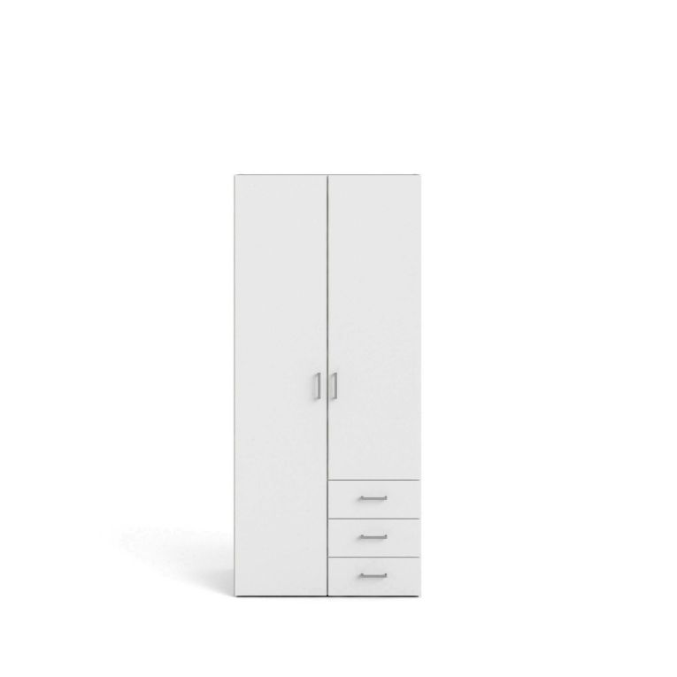 Guardaroba 2 ante Prisca, Mobile camera da letto, Cabina armadio portabiti, Armadio appendiabiti, 77x49 h175 cm, Bianco