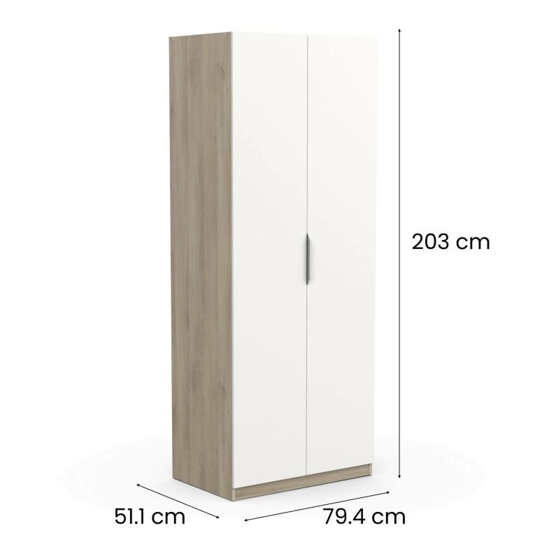 Guardaroba 2 ante rovere e bianco opaco 79x203h cm - Fioretta