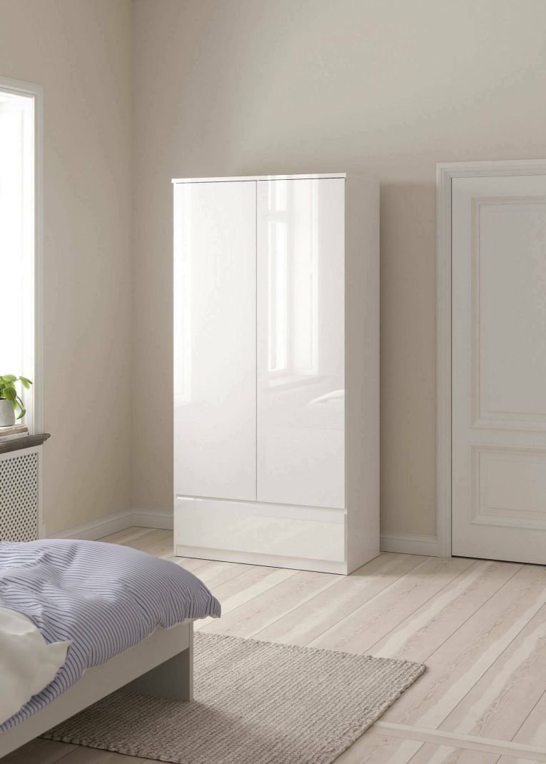 Guardaroba 2 ante Suzanne, Mobile camera da letto, Cabina armadio portabiti, Armadio appendiabiti, 99x50 h201 cm, Bianco
