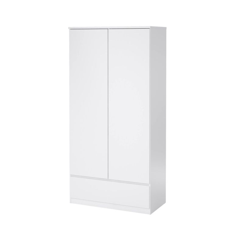 Guardaroba 2 ante Suzanne, Mobile camera da letto, Cabina armadio portabiti, Armadio appendiabiti, 99x50 h201 cm, Bianco