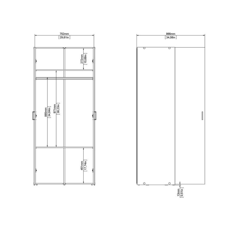 Guardaroba 2 ante Sylvie, Mobile camera da letto, Cabina armadio portabiti, Armadio appendiabiti, 50x78 h175 cm, Bianco