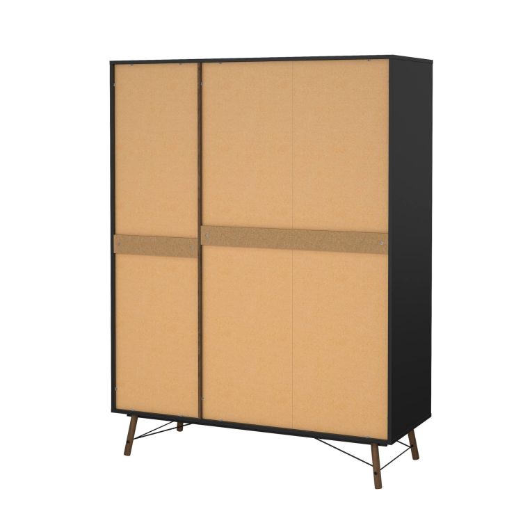 Guardaroba 3 ante Augustine, Mobile camera da letto, Cabina armadio portabiti, Armadio appendiabiti, 60x150 h200 cm, Nero e Noce