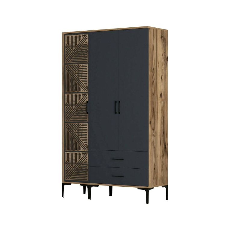 Guardaroba 3 ante Avior, Mobile camera da letto, Cabina armadio con ante, Armadio appendiabiti, 120x48h201 cm, Noce e Antracite