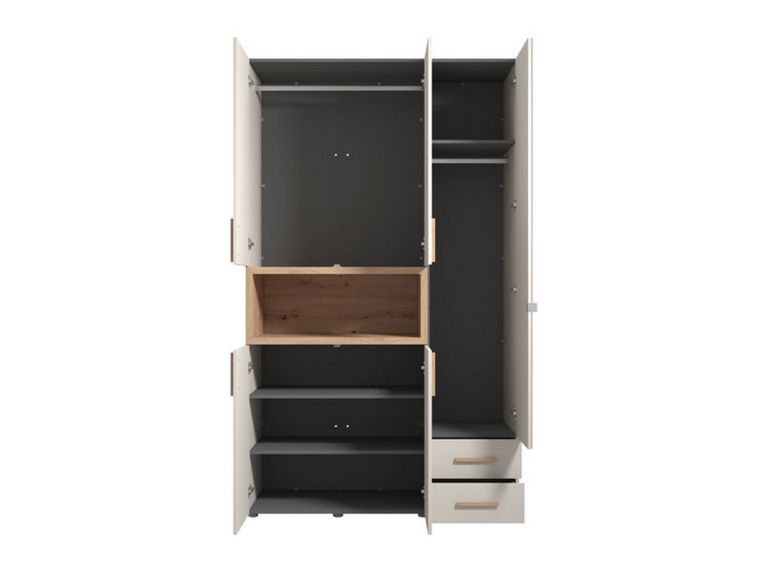 Guardaroba 3 Ante Beige Marrone Rovere Nodi Appendiabiti 2 Cassetti 134.5x56 cm, 6 Ripiani - Pianezze
