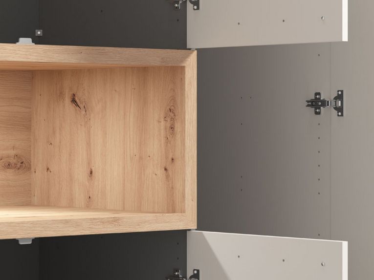 Guardaroba 3 Ante Beige Marrone Rovere Nodi Appendiabiti 2 Cassetti 134.5x56 cm, 6 Ripiani - Pianezze