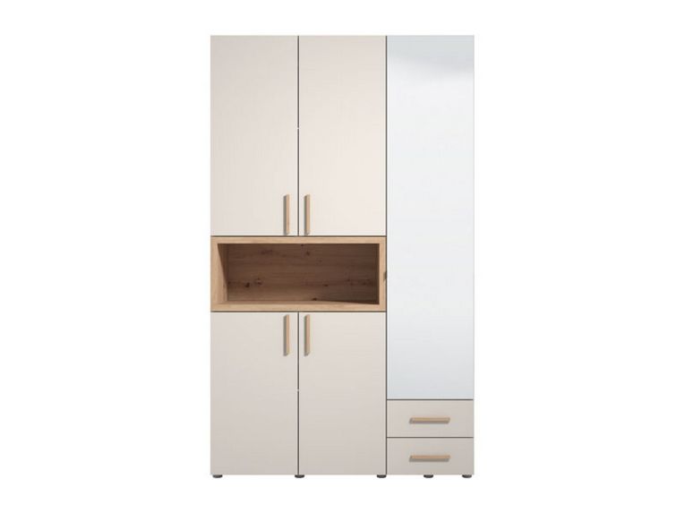 Guardaroba 3 Ante Beige Marrone Rovere Nodi Appendiabiti 2 Cassetti 134.5x56 cm, 6 Ripiani - Pianezze
