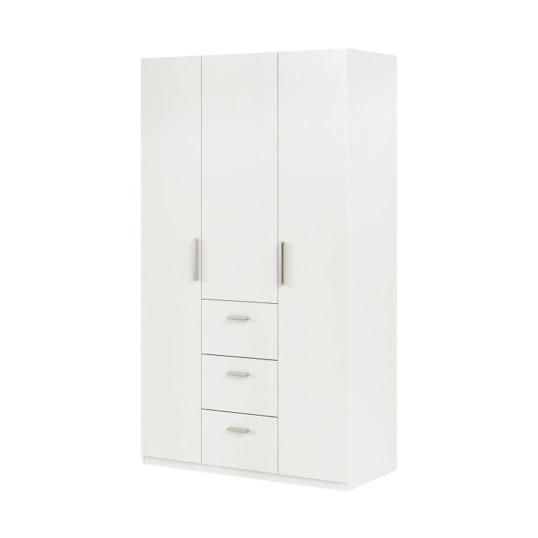 Guardaroba 3 Ante Bianco 4 Ripiani Appendiabiti 117x52 cm, 3 Cassetti - Anama