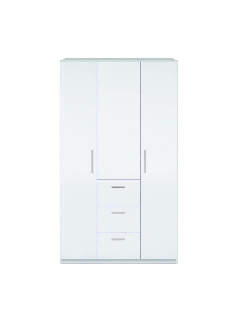 Guardaroba 3 Ante Bianco 4 Ripiani Appendiabiti 117x52 cm, 3 Cassetti - Anama