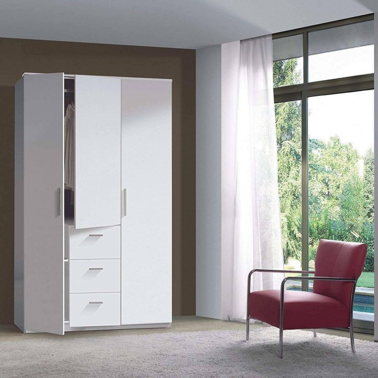 Guardaroba 3 Ante Bianco 4 Ripiani Appendiabiti 117x52 cm, 3 Cassetti - Anama
