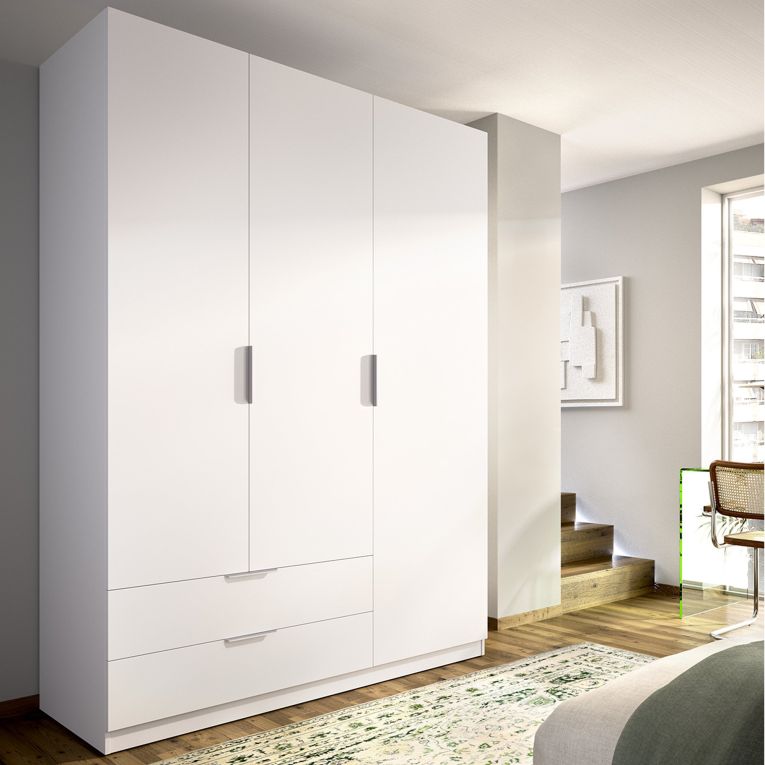 Guardaroba 3 Ante Bianco Appendiabiti 2 Cassetti 51x137 cm, 3 Ripiani - Mayos