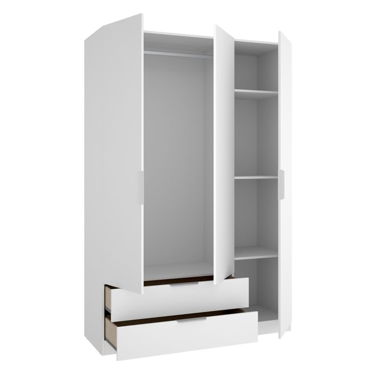 Guardaroba 3 Ante Bianco Appendiabiti 2 Cassetti 51x137 cm, 3 Ripiani - Mayos