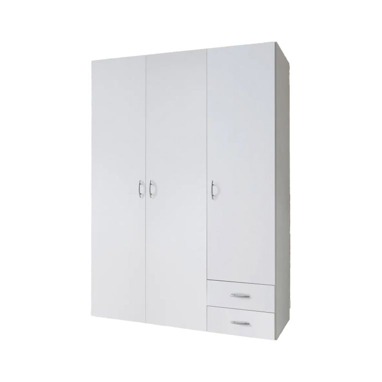 Guardaroba 3 Ante Bianco Appendiabiti 3 Ripiani 120x51 cm, 2 Cassetti - Toce