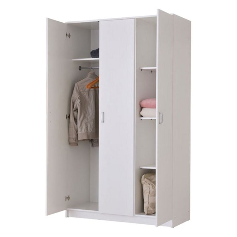 Guardaroba 3 Ante Bianco Appendiabiti 4 Ripiani 120x52 cm, 3 Ante - Licodia