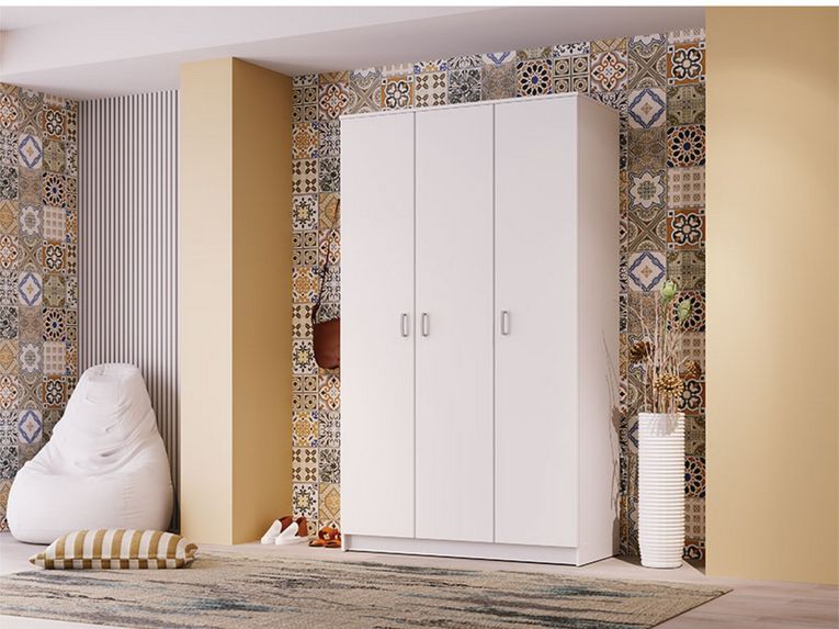 Guardaroba 3 Ante Bianco Appendiabiti 4 Ripiani 120x52 cm, 3 Ante - Licodia
