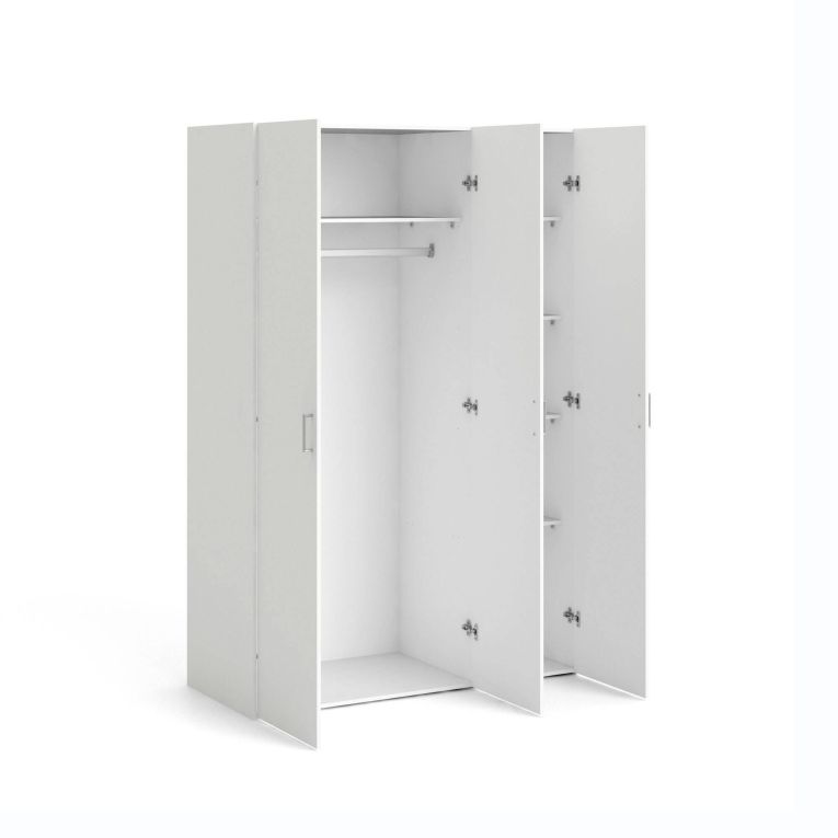 Guardaroba 3 Ante Bianco Appendiabiti 5 Ripiani 115x49 cm, Apertura Battente - Ruffano
