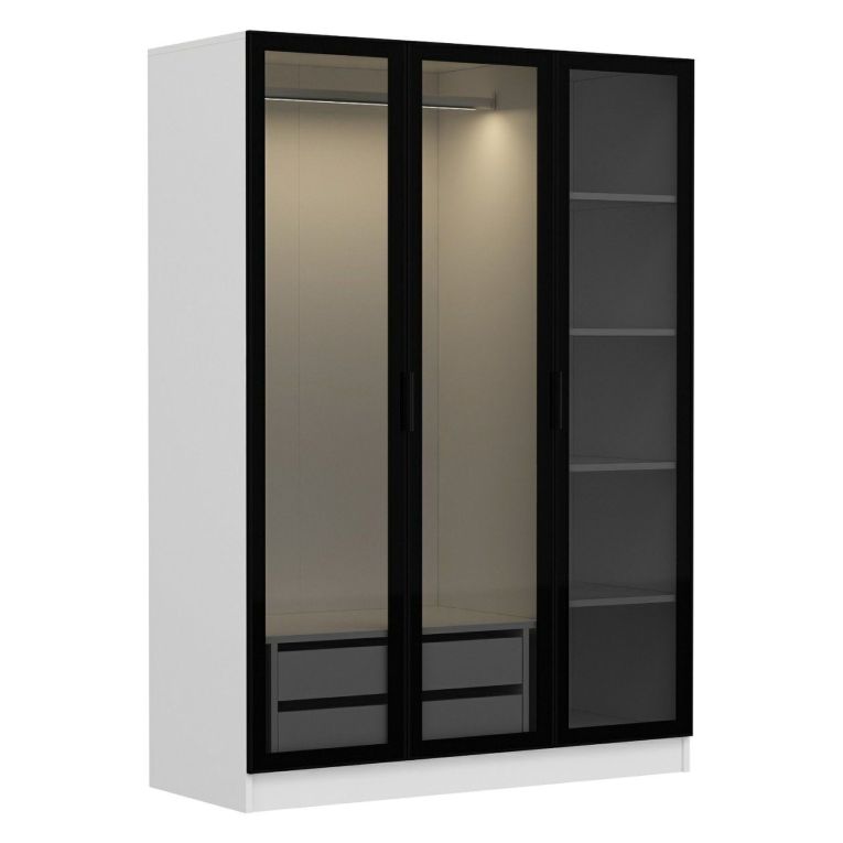 Guardaroba 3 Ante Bianco Appendiabiti 5 Ripiani 135x52 cm, 3 Ante - Gerrei