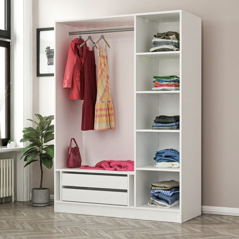 Guardaroba 3 Ante Bianco Appendiabiti 5 Ripiani 135x52 cm, 3 Ante - Gerrei