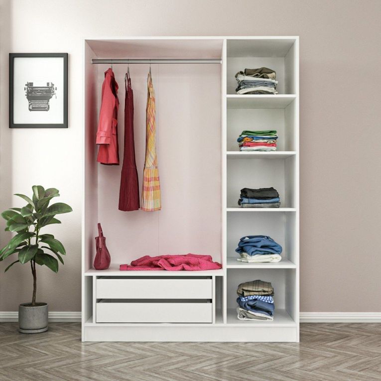 Guardaroba 3 Ante Bianco Appendiabiti 5 Ripiani 135x52 cm, 3 Ante - Gerrei