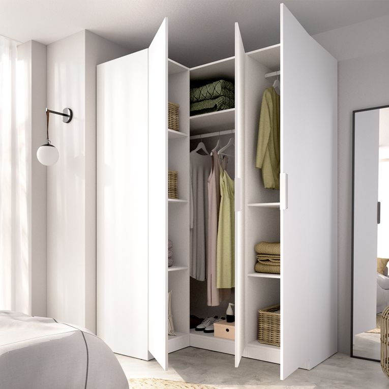 Guardaroba 3 Ante Bianco Appendiabiti Cassetti 95x142 cm, 6 Ripiani - Reeves