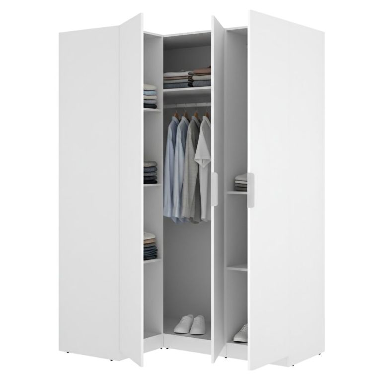 Guardaroba 3 Ante Bianco Appendiabiti Cassetti 95x142 cm, 6 Ripiani - Reeves