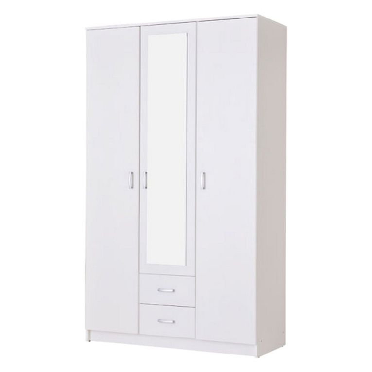 Guardaroba 3 Ante Bianco Bianco 4 Ripiani 2 Cassetti 120x52 cm, Appendiabiti - Crati