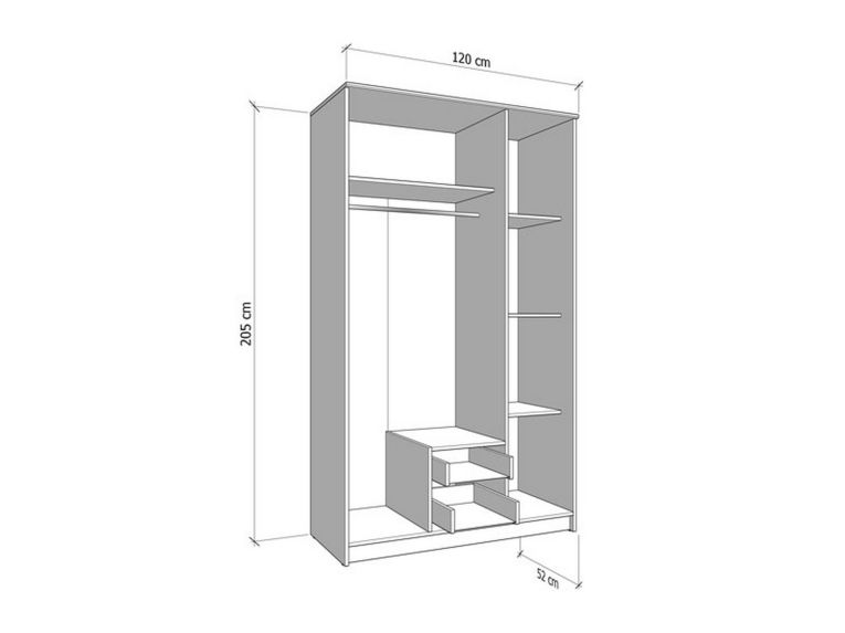 Guardaroba 3 Ante Bianco Bianco 4 Ripiani 2 Cassetti 120x52 cm, Appendiabiti - Crati