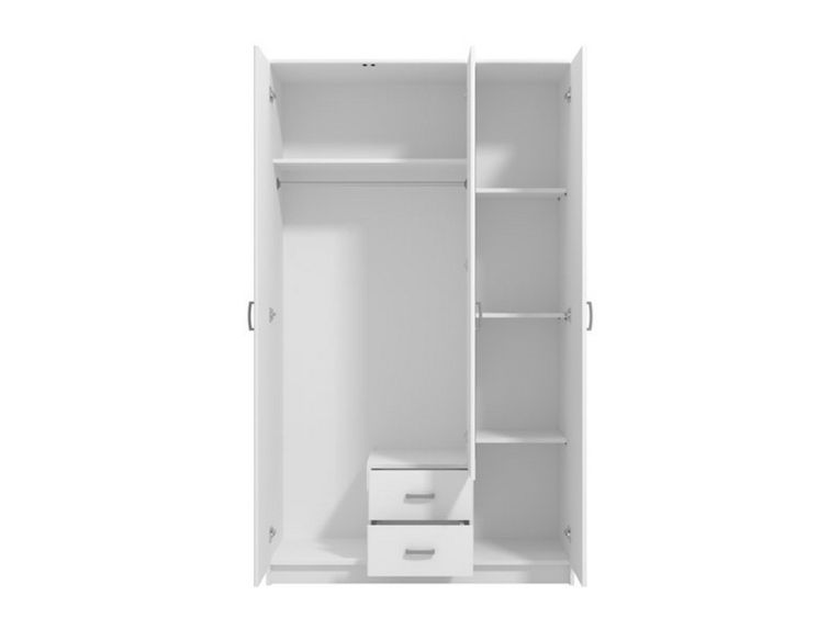 Guardaroba 3 Ante Bianco Bianco 4 Ripiani 2 Cassetti 120x52 cm, Appendiabiti - Crati