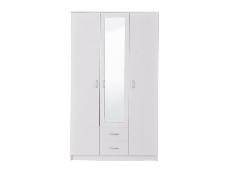 Guardaroba 3 Ante Bianco Bianco 4 Ripiani 2 Cassetti 120x52 cm, Appendiabiti - Crati