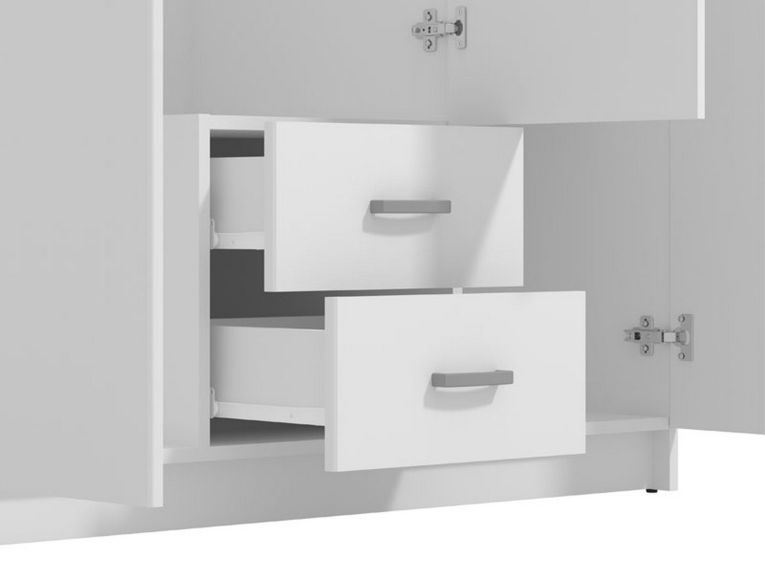 Guardaroba 3 Ante Bianco Bianco 4 Ripiani 2 Cassetti 120x52 cm, Appendiabiti - Crati