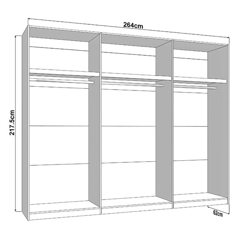 Guardaroba 3 Ante Bianco Crema Marrone Noce 3 Ripiani Appendiabiti 267x62 cm, Apertura Scorrevole - Sapa