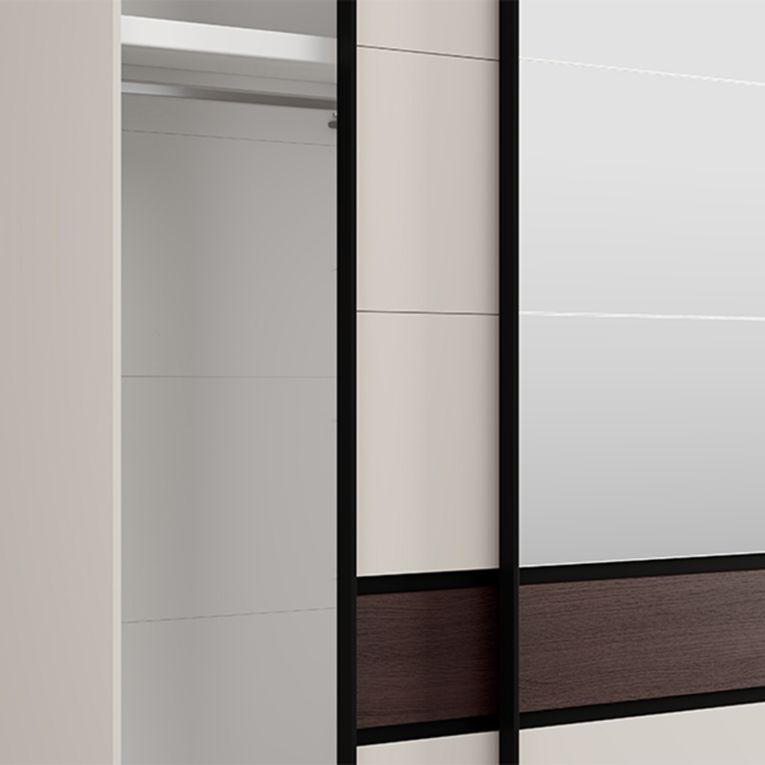 Guardaroba 3 Ante Bianco Crema Marrone Noce 3 Ripiani Appendiabiti 267x62 cm, Apertura Scorrevole - Sapa