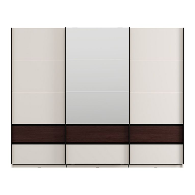 Guardaroba 3 Ante Bianco Crema Marrone Noce 3 Ripiani Appendiabiti 267x62 cm, Apertura Scorrevole - Sapa