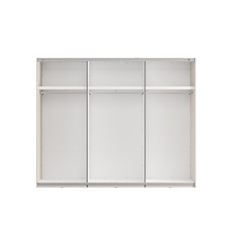 Guardaroba 3 Ante Bianco Crema Marrone Noce 3 Ripiani Appendiabiti 267x62 cm, Apertura Scorrevole - Sapa